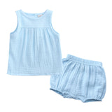 Toddler Baby Girl Summer Cotton Linen Sleeveless Shorts 2 Pcs Set