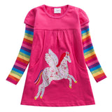Kid Baby Girls Long Sleeve Unicorn Embroidered Cotton Dresses