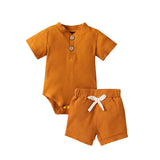 Baby Unisex Summer Ribbed Solid Color Shorts 2 Pcs Sets