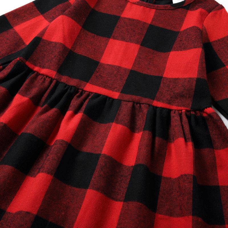 Family Matching Mommy And Me Outfits Long Sleeve Red Plaid Dress