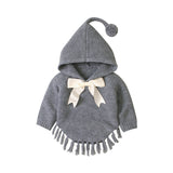 Baby Girl Hooded Cape Bow Knit Sweater