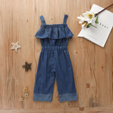 Kid Girl Denim Jumpsuit Breathable Thin Denim Pants