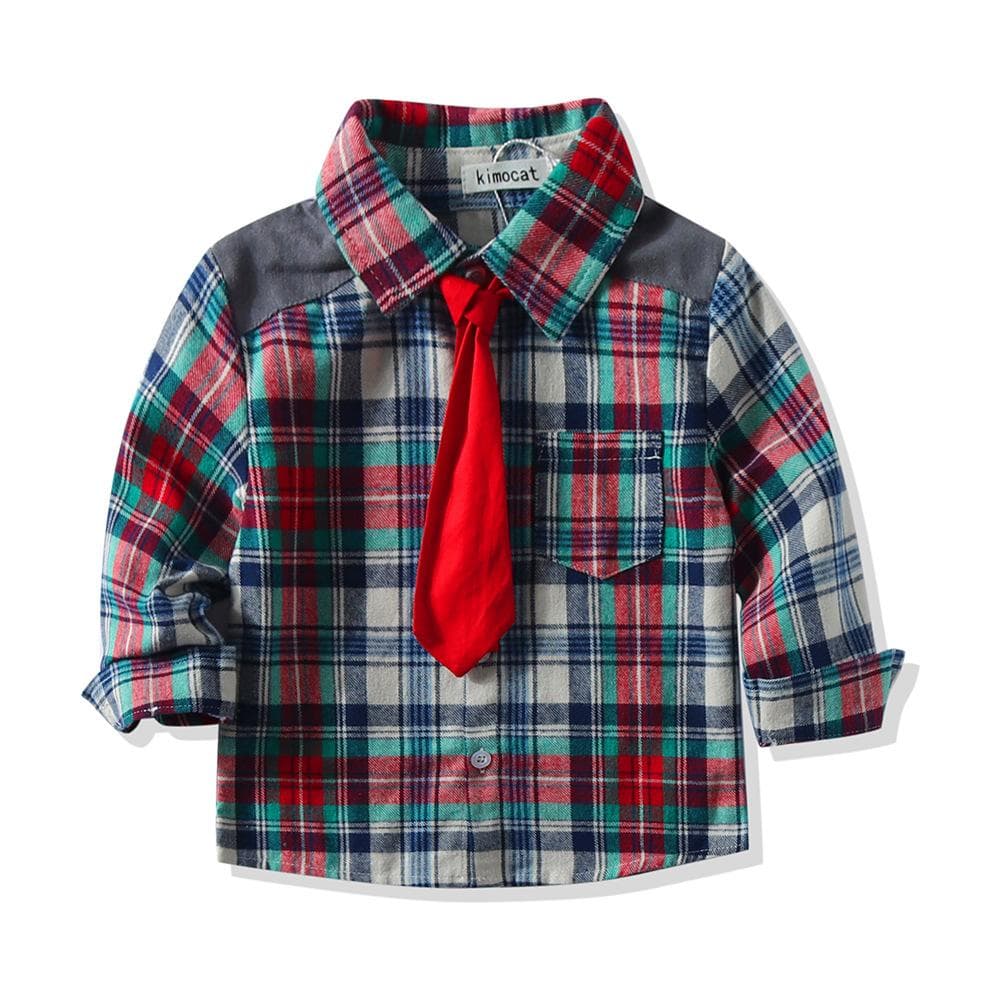 Baby Boy Plaid Christmas Shirt With Tie