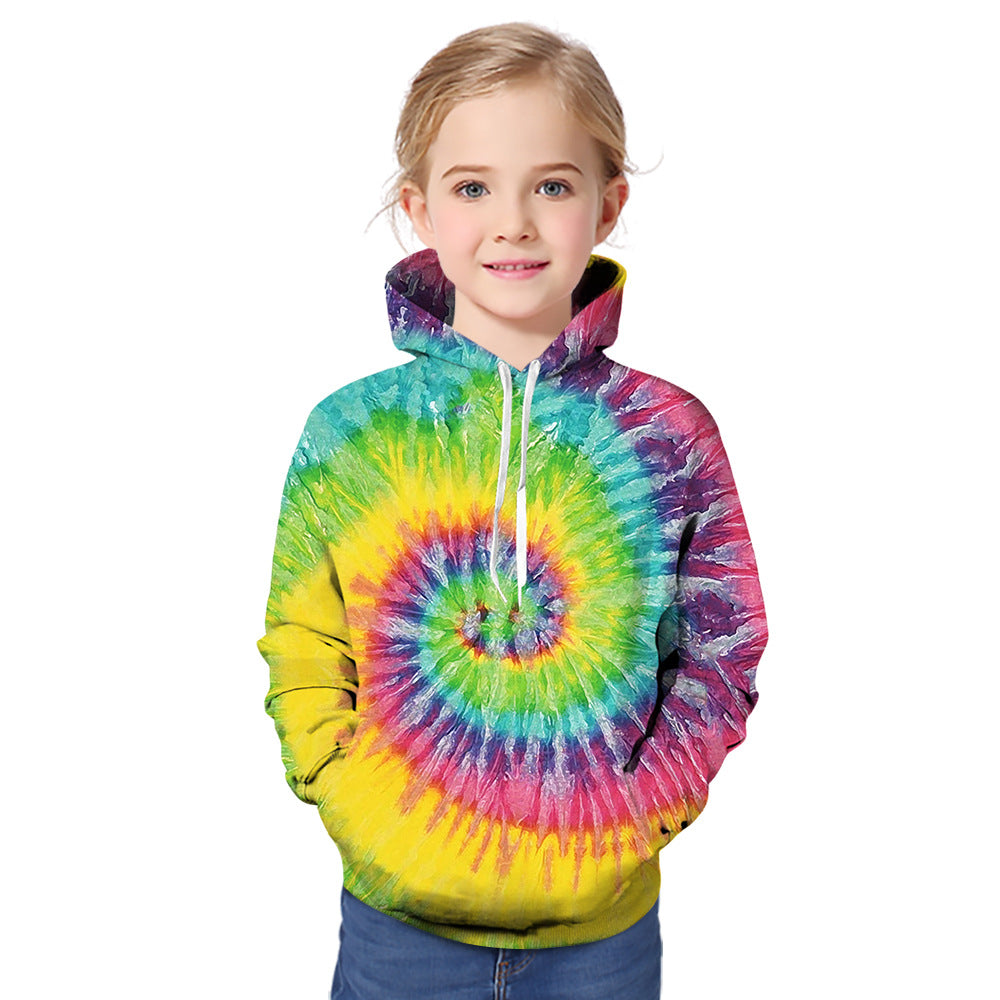 Kid Boys Girls Trend Tie-dye 3D Digital Print Round Collar T-shirt