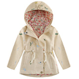 Kid Baby Girls Zippered Embroidered Hooded Jacket Casual Coats