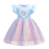 Kid Girls Thin Knit Cotton Unicorn Birthday Rainbow Sequins Dresses