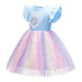 Kid Girls Thin Knit Cotton Unicorn Birthday Rainbow Sequins Dresses