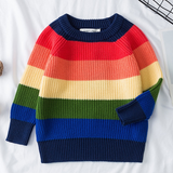 Toddler Girl Tops Winter Colorful Striped Knitted Thermal Sweater