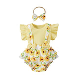 Baby Girl Ruffle Sleeve Ribbed Floral 3 Pcs Sets