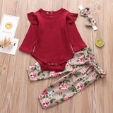 Baby Girls Long Sleeve Ruffle Solid 2 Pcs Set