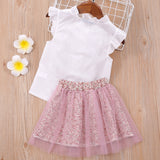 Kid Baby Girls Short Sleeve Bowknot Gauze 2 Pcs Sets