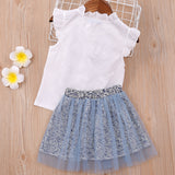 Kid Baby Girls Short Sleeve Bowknot Gauze 2 Pcs Sets