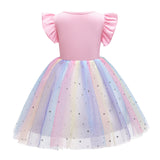 Kid Girls Thin Knit Cotton Unicorn Birthday Rainbow Sequins Dresses