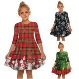 Kids Girl Christmas Digital Printing Tide Fan Sleeve Dresses