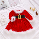 Girl Christmas Fur Edge Red Dress With Belt