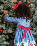 Kids Girl Spring Long Sleeve Christmas Snowman Striped Dresses