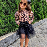 Toddler Kids Girls Set Leopard Print Pullover Tulle Skirt 2 Pcs Outfits Suit