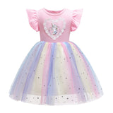 Kid Girls Thin Knit Cotton Unicorn Birthday Rainbow Sequins Dresses