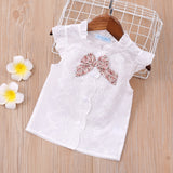 Kid Baby Girls Short Sleeve Bowknot Gauze 2 Pcs Sets