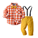 Autumn Cotton Plaid Long Sleeves Baby Boy Set 2 Pcs Formal Christmas Suits