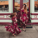 Family Mommy & Me Red Fall Floral Long Sleeve Maxi Dress