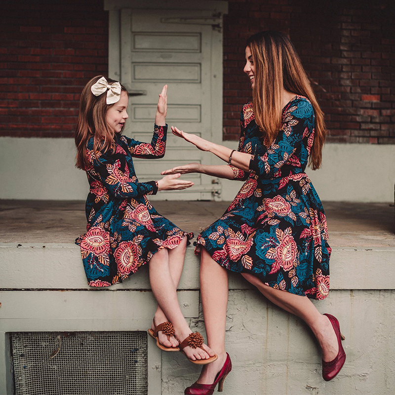 Family Matching Mommy & Me Fall Casual Floral Print Dress