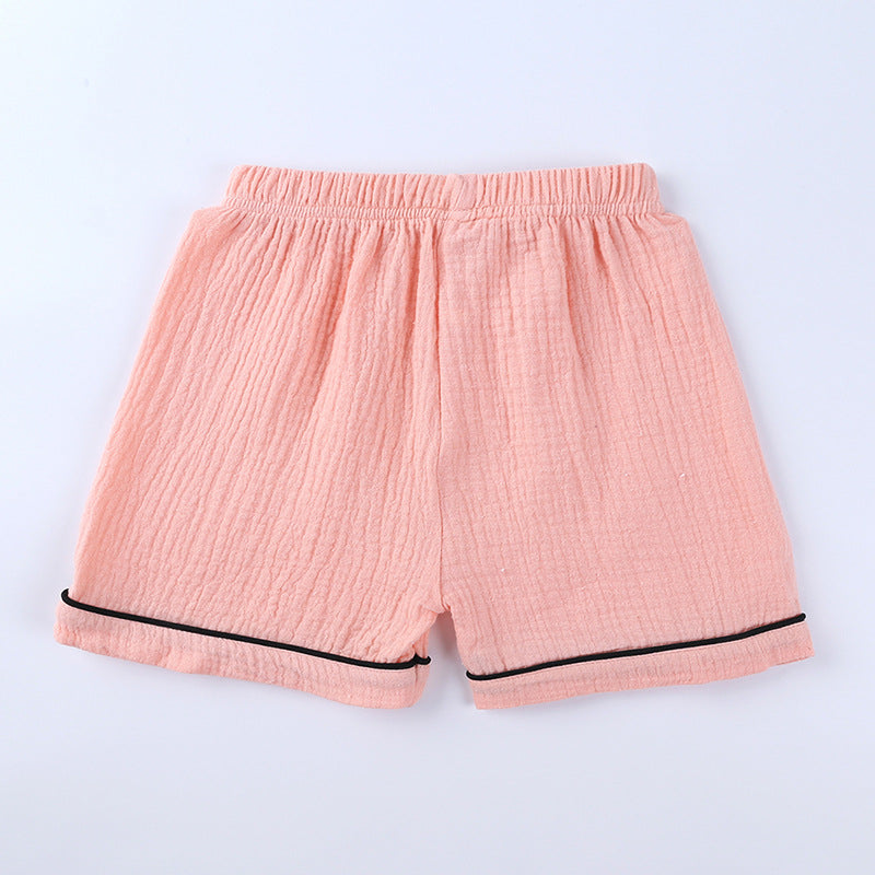 Kids Baby Pure Color Cotton Outfits Short Sleeve Soft Pajamas 2 Pcs Sets