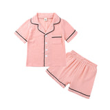 Kids Boy Girl Pajama Sets Pure Cotton Linen Outfits Short Sleeve 2 Pcs Set