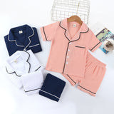 Kids Boy Girl Pajama Sets Pure Cotton Linen Outfits Short Sleeve 2 Pcs Set