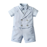 Kid Baby Boy Suit Summer Gentleman Solid Short Sleeves 2 Pcs Set
