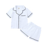 Kids Boy Girl Pajama Sets Pure Cotton Linen Outfits Short Sleeve 2 Pcs Set