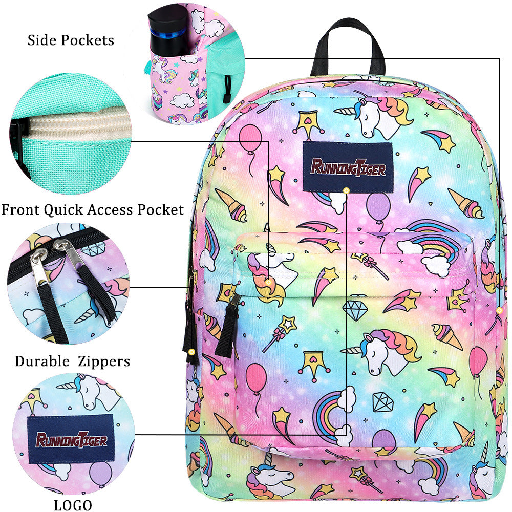Primary Secondary School Students Backpack Three Pieces Gradient Unicorn Bag