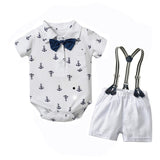 Baby Boy Suit Gentlemen Printed Triangle Halter 3 Pcs Sets