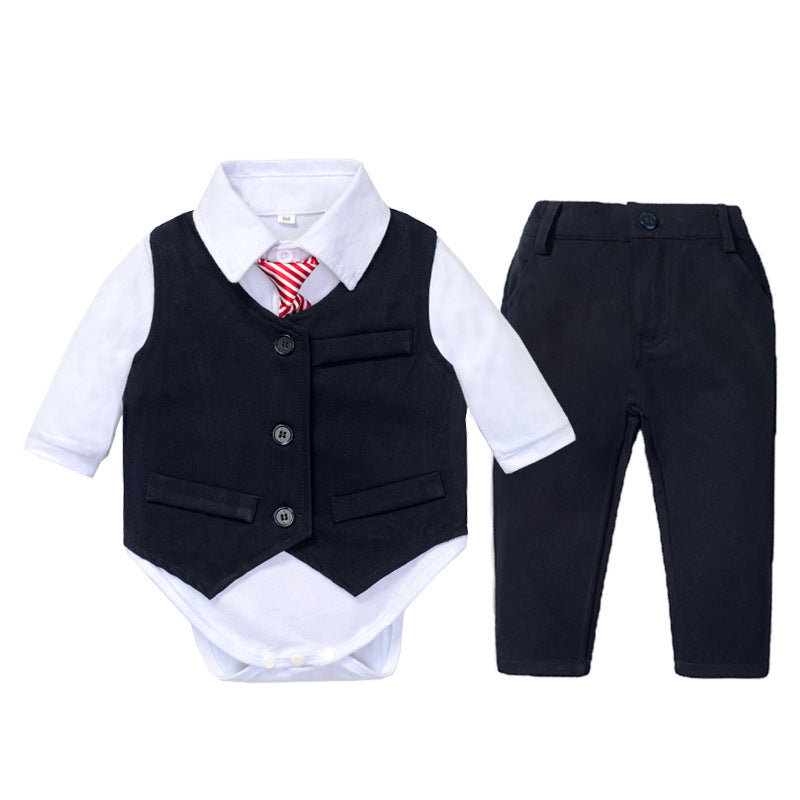 Boy Long-sleeved Crawling Suit Bow Tie 3 Pcs