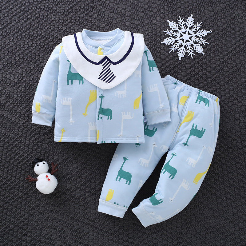 Baby Boy Girl Suit Clip Cotton-padded Infant 2 Pcs Sets