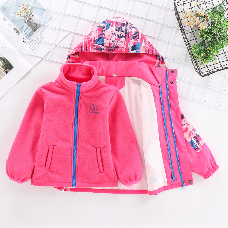 Kid Girls Trench Coat Autumn Winter Three-in-one Disassembly Storm Jacket