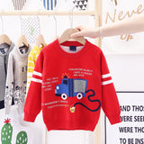 Kids Boys Cartoon Fire Truck Jacquard Sweater