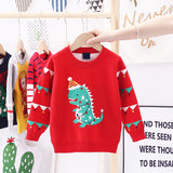 Kids Boys Christmas Dinosaur Jacquard Double Cotton Cut Sweaters