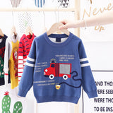 Kids Boys Cartoon Fire Truck Jacquard Sweater