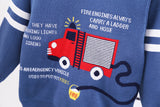 Kids Boys Cartoon Fire Truck Jacquard Sweater