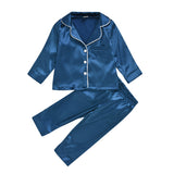 Kids Girl Boys Solid Silk Cardigan Long-sleeved  Pajamas