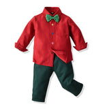 Kids Boy Christmas Multicolor Long-sleeved Bow Tie Bib Suit 3 Pcs