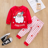 Kids Popular Christmas Print Pullover Spring Striped Pajamas Set 2 Pcs