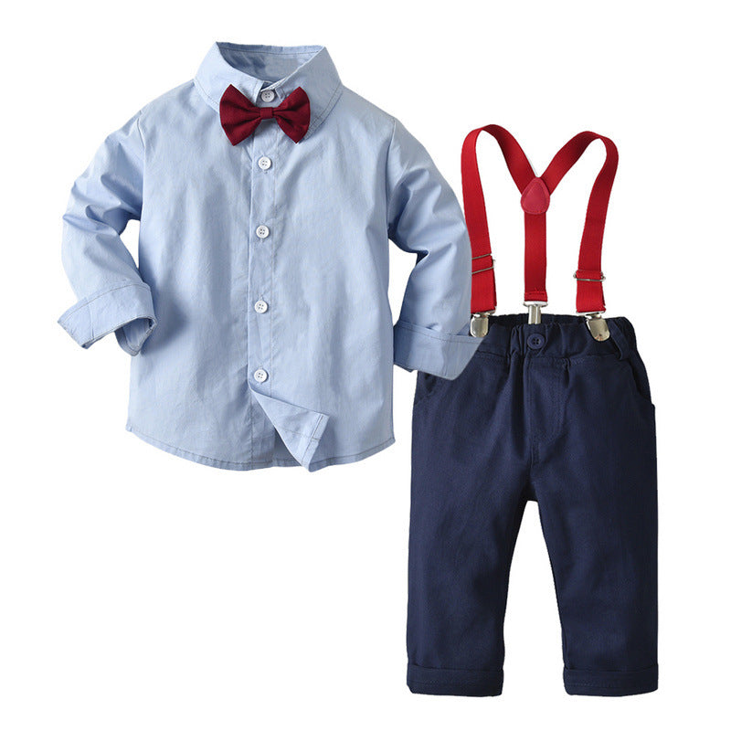 Long-sleeved Blue Bow Tie Baby Boy Formal 2 Pcs Set