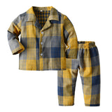 Boy Casual Multicolor Plaid Long-sleeved 2 Pcs Pajamas