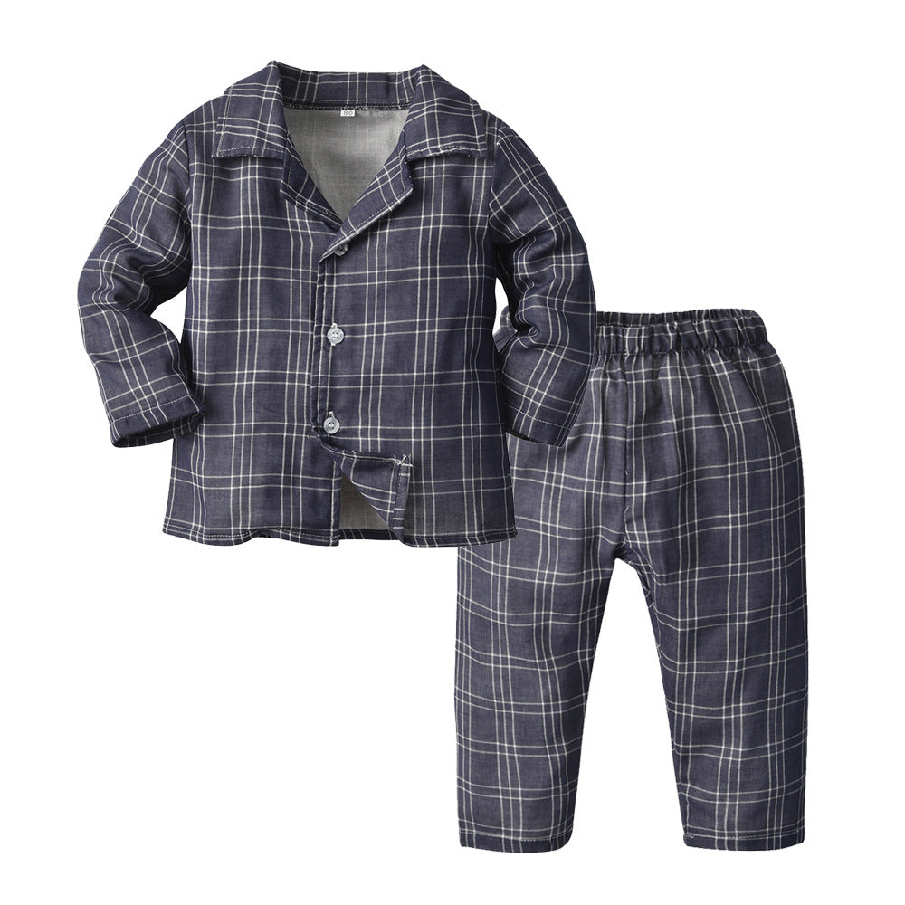 Kid Baby Boy Leisure Suit Check Pajamas Comfortable 2 Pcs Sets