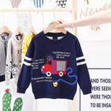 Kids Boys Cartoon Fire Truck Jacquard Sweater