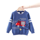 Kids Boys Cartoon Fire Truck Jacquard Sweater