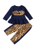 Kid Baby Girl Suit  Long Sleeve Leopard Print 2 Pcs