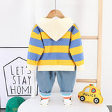 Kid Boy Cartoon Wide Strip Car Casual Suits 2 Pcs